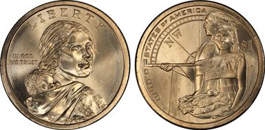 2014-P $1 Weak Edge Lettering Native American, Pos. A MS66