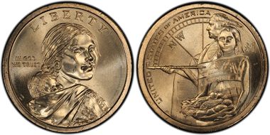 2014-P $1 Weak Edge Lettering Native American, Pos. A MS66