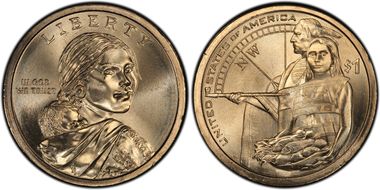 2014-P $1 Weak Edge Lettering Native American, Pos. A MS66