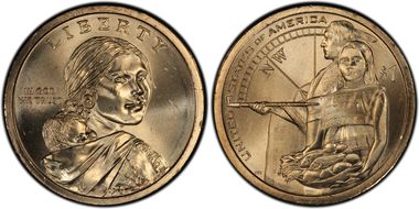 2014-P $1 Weak Edge Lettering Native American, Pos. B MS66