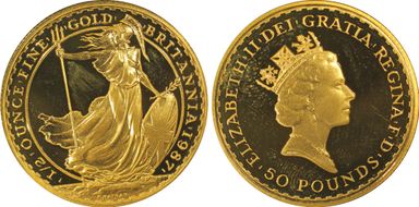 1987 £50 S-BP1 Britannia Au PR66DCAM