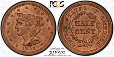 1851 1/2C MS64RD