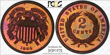 1864 2C Large Motto PR65+ RB