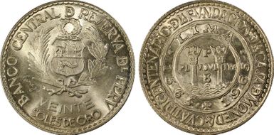 1965 20 Sol 400th Ann. Lima Mint KM-241 Ag MS67