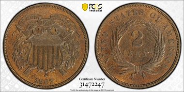 1867 2C AU58+ BN