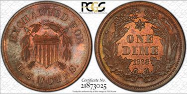 1868 10C J-645 PR64RB