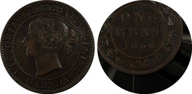 1858 1C ↑↑ Bronze, Broken Vine XF45BN
