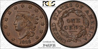 1828 1C Large Narrow Date AU55BN