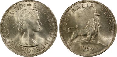 1954(m) Florin Royal Visit KM-55  Ag MS64