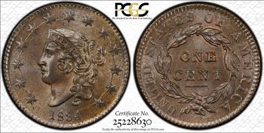 1834 1C Small 8 MS65BN
