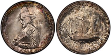 1920 50C Rev. Die Break FS-901 Pilgrim MS66+