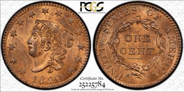 1820 1C Large Date MS64RB