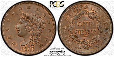 1837 1C Plain Cords, Medium Letters MS66BN