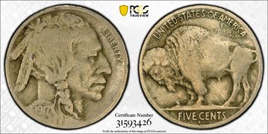 1917-S 5C 2 Feathers, FS-401 VG10
