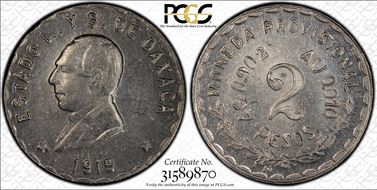 1915 2 Peso KM-745 AU58