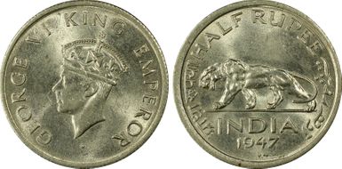 1947(B) 1/2 Rup SW-9.73 MS63