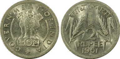 1951(B) 1/2 Rup MS62