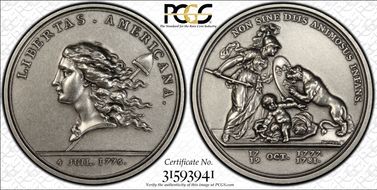 (1776) Medal Libertas Americana Ag 2005 Restrike MS64