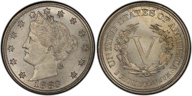 1883 5C No CENTS MS65