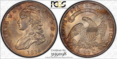 1834 50C O-117 Sm Dt, Sm Letters MS62