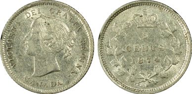 1874-H 5C Large Date, Crosslet 4 AU53