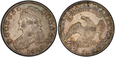 1818 50C O-108, Pincher 8s AU50