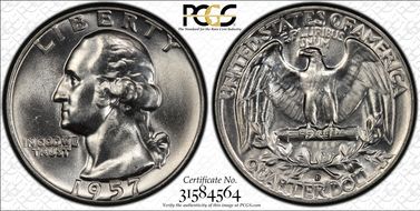 1957-D 25C Misplaced MM FS-501 MS65