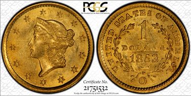 1853-O G$1 MS62