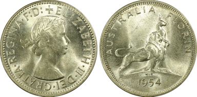1954(m) Florin Royal Visit KM-55  Ag MS62