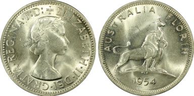 1954(m) Florin Royal Visit KM-55  Ag MS63