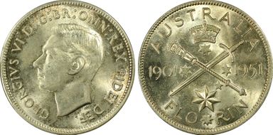 1951(m) Florin Jubilee KM-47  Ag MS62