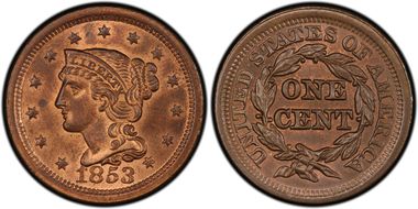 1853 1C Newcomb 22 MS64RB