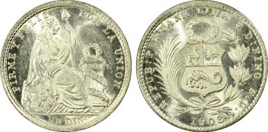 1908-FG Dinero KM-204.2  Ag MS64