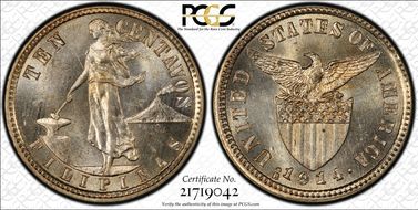 1914-S 10C Allen 8.10b Long Bar MS64