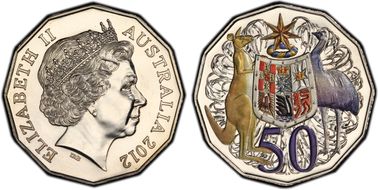 2012 50C Coat of Arms Colorized MS67