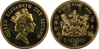 1986 $1000 Royal Visit KM-57  Au MS67