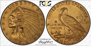 1911-D $2.50 Strong D AU55