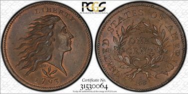 1793 1C Wreath, S-9 MS67RB