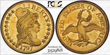 1797 $5 BD-3, Small Eagle, 16 Stars AU58