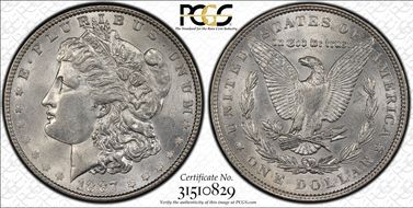 1887 $1 VAM 1B, Partial E Rev AU58