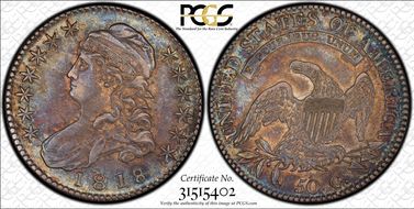 1818/7 50C O-101a AU58