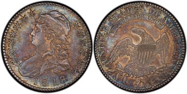 1818/7 50C O-101a, Large 8 AU58