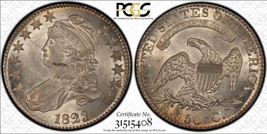 1823 50C O-106a AU58