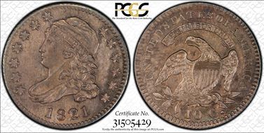 1821 10C JR-5, Large Date MS63