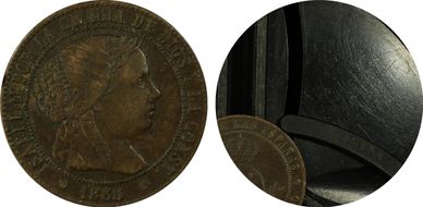 1868 OM 1/2C Calico-201 8 Pt. Star Barcelona AU50BN