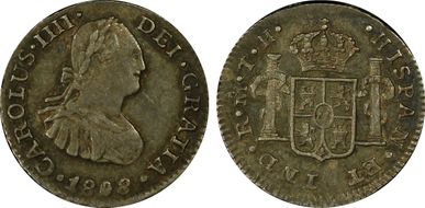 1808-Mo TH 1/2 R Calico-296 CAROLUS IIII AU58
