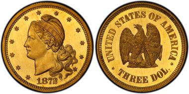 1872 $3 J-1235 PR67+ DCAM
