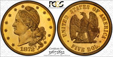 1872 $5 J-1240 PR66+ CAM