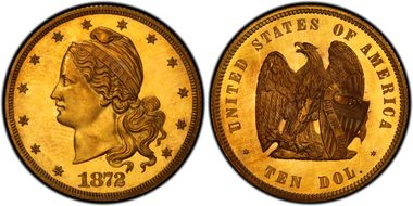 1872 $10 J-1245 PR66+ CAM