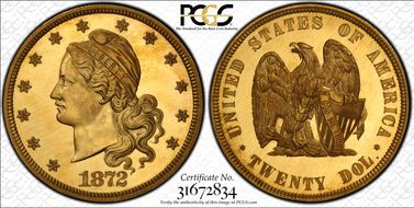 1872 $20 J-1250 PR65+ CAM